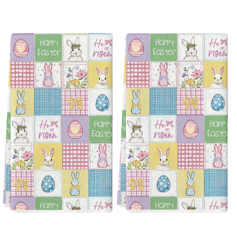 Home Cooking Is The Best - 2Pcs, Easter Macron Plaid Bunny Kitchen