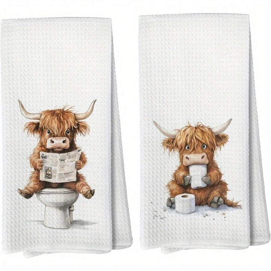 Home Cooking Is The Best - 2Pcs, Newspaper Highland Cow Kitchen Towels,