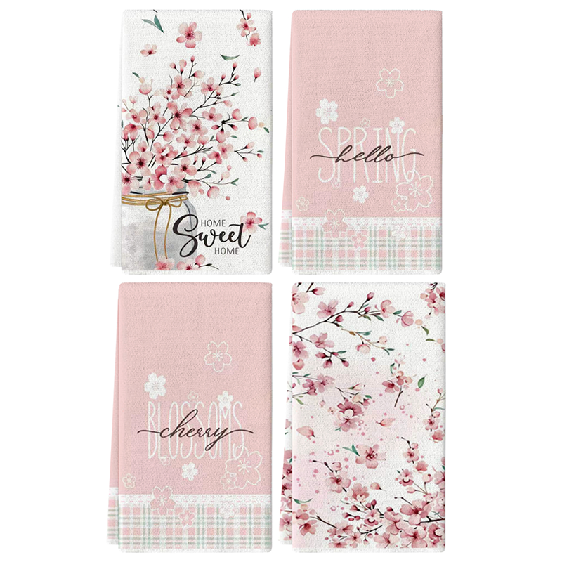 4Pcs, Spring Pink Floral Kitch - مراجعة Home Cooking Is The Best وسعره